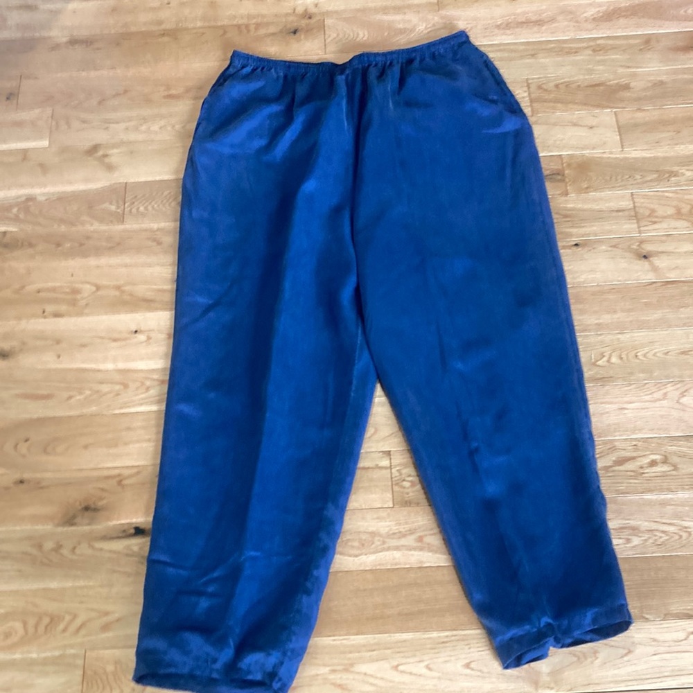 Second Wind vintage elastic waist blue silk slip on pants